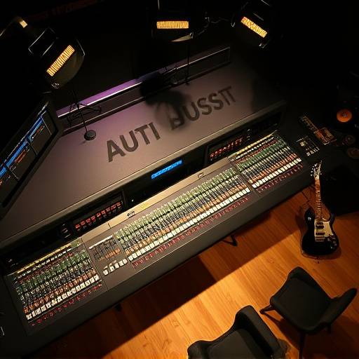 Et oversiktsbilde av et stort miksebord i Lydhuset Studio